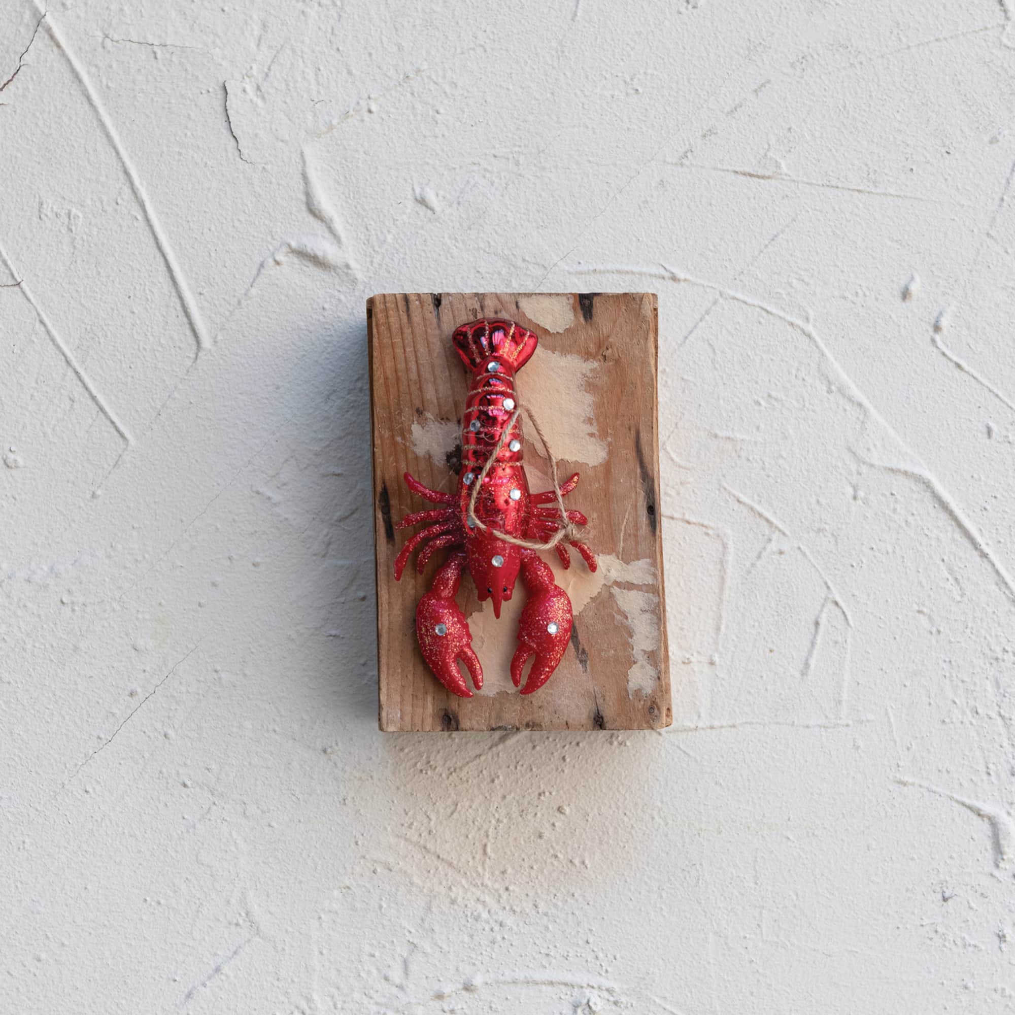 Hello Honey® 5.25" Red Glass Lobster Ornament with Glitter & Jewels